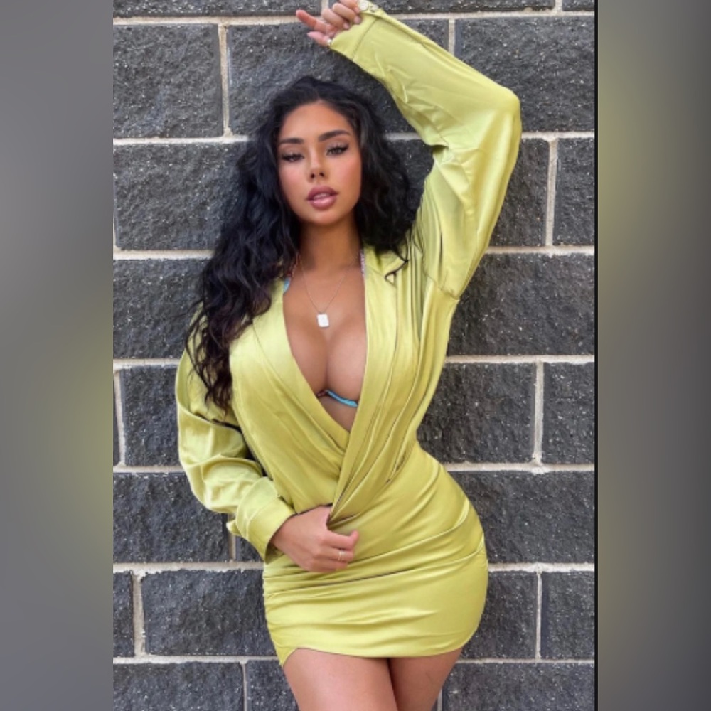 Slip into sexy satin mini lime green dress
